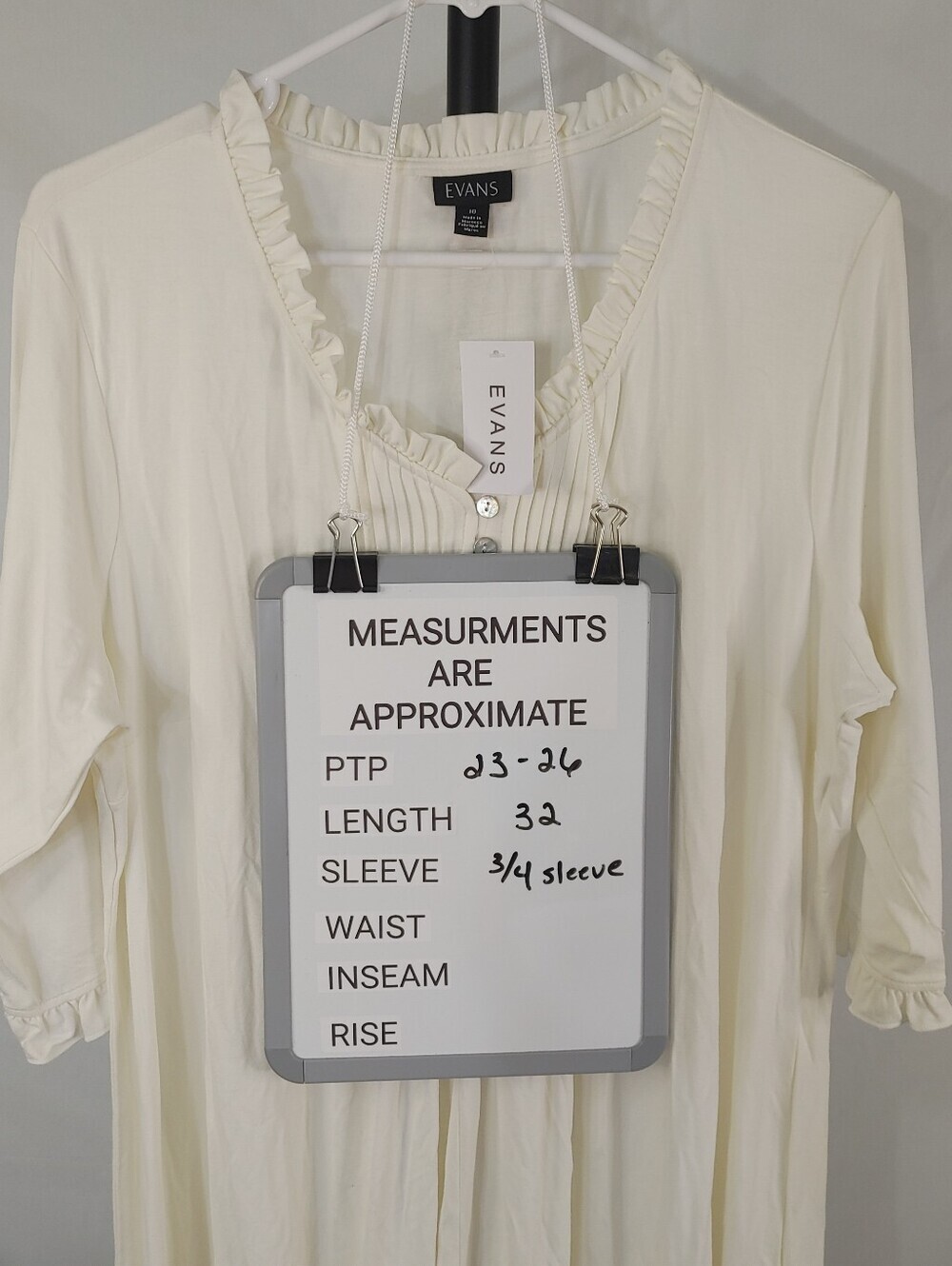 Evans Womens Size 18 NWT Ivory Tunic Top Pintuck Ruffle 3/4 Sleeve Plus - Picture 9 of 10